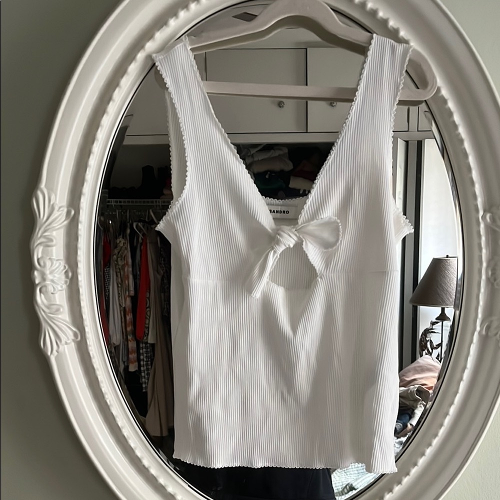 Sandro White Sleeveless Top with Bow Detail